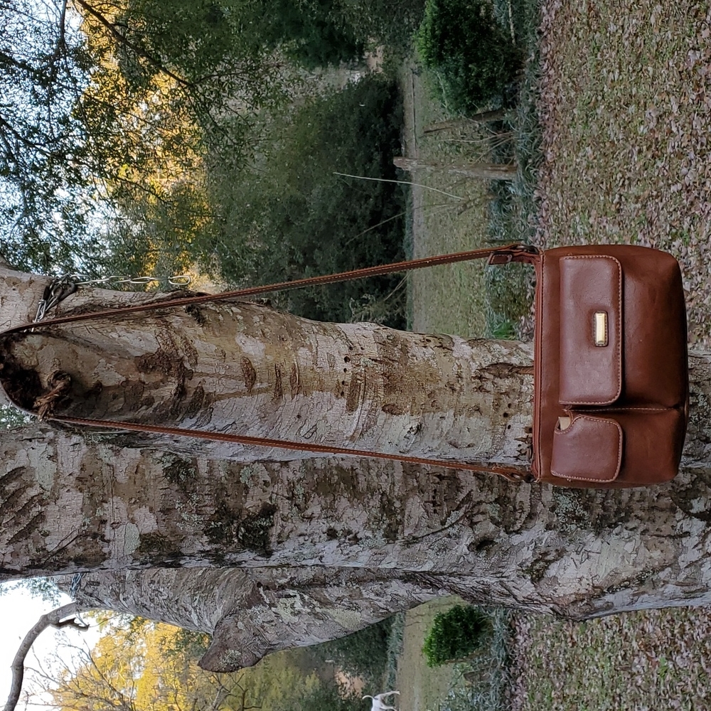 Brown Faux Leather Shoulder Bag Purse-4 Huge Compartments